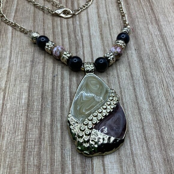 Kenneth Cole Tear Drop Enamel Pendant Beaded Necklace - Picture 1 of 6